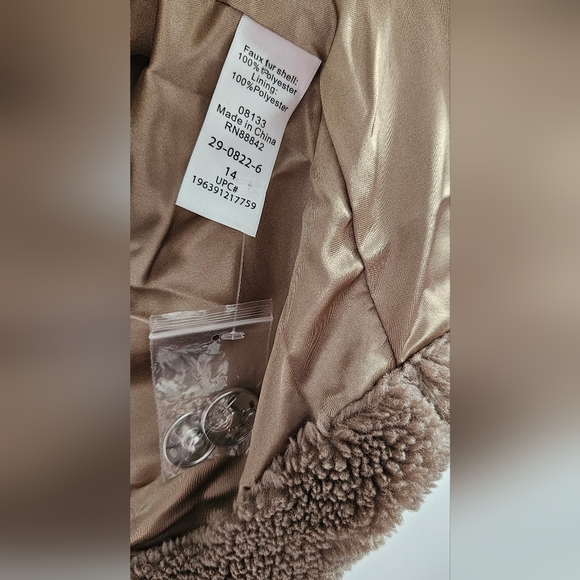 Ellos Teddy Neutral Olive Faux Fur Coat Size 14 - Picture 7 of 8